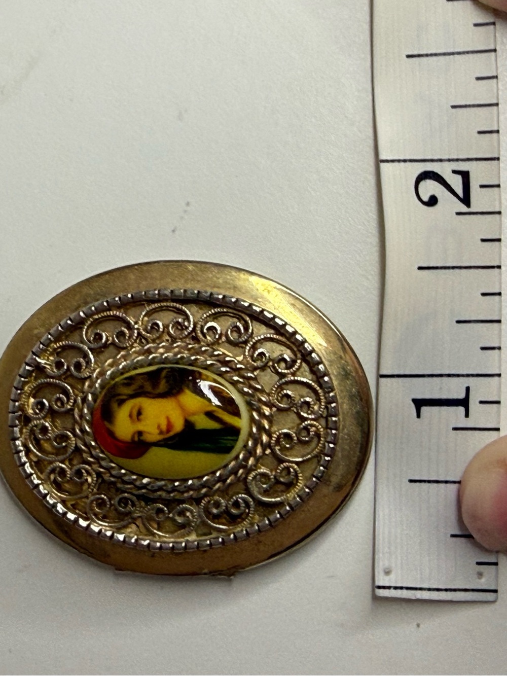 Vintage French Lady Portrait Filigree Locket Gold Tone Photo Pendant 1.75” - Picture 7 of 7